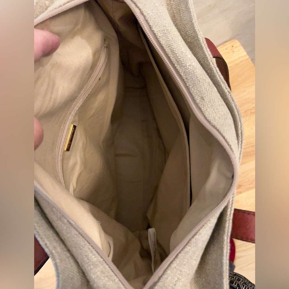 Talbots Linen and Woven Leather Tote Bag. - Picture 11 of 14